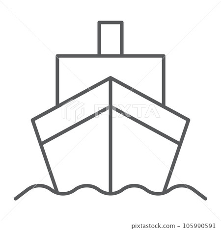 Cargo ship thin line icon, transportation and delivery, cruiser sign, vector graphics, a linear pattern 105990591
