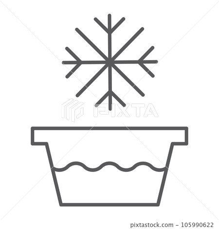 Cold water thin line icon, temperature and wash, basin with snowflake sign, vector graphics, a linear pattern Cold water thin line icon, temperature and wash, basin with snowflake sign, vector graphics, a linear pattern 105990622