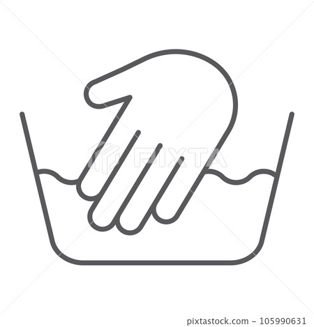 Hand washing thin line icon, laundering and wash, hand sign, vector graphics, a linear pattern on a white background. 105990631