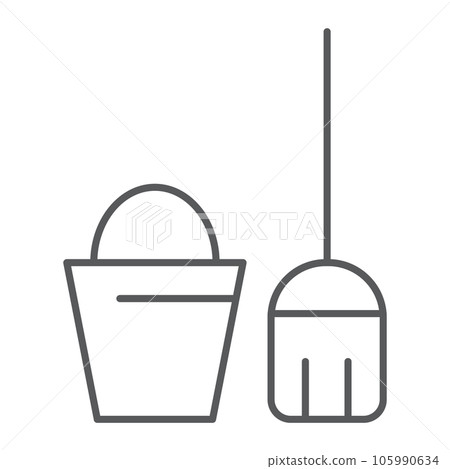 Cleaning service thin line icon, clean and wash, bucket and mop sign, vector graphics, a linear pattern Cleaning service thin line icon, clean and wash, bucket and mop sign, vector graphics, a linear pattern 105990634