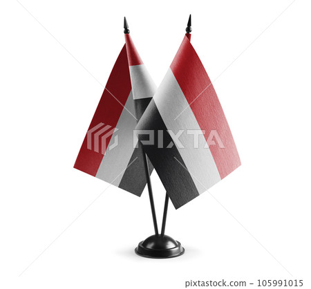 Small national flags of the Yemen on a white background 105991015