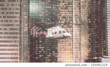 Helicopter flies through center of big city Helicopter flies through center of big city 105991324