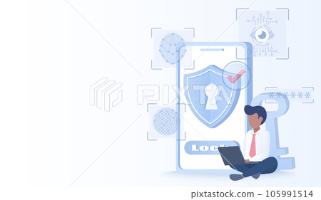 Safety and security technology concept. Data protection, account access, protect personal detail, password sensitive data from cyber attack and online threat. Flat vector design illustration. Safety and security technology concept. Data protection, account access, protect personal detail, password sensitive data from cyber attack and online threat. Flat vector design illustration. 105991514