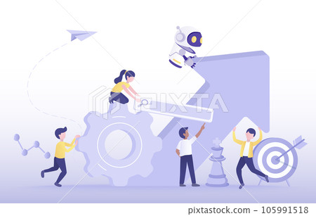 Artificial Intelligence (AI) technology and business startup. Collaboration between human and ai robot to achieve business growth. Tactical planning, Strategy management, Solving problem. Artificial Intelligence (AI) technology and business startup. Collaboration between human and ai robot to achieve business growth. Tactical planning, Strategy management, Solving problem. 105991518