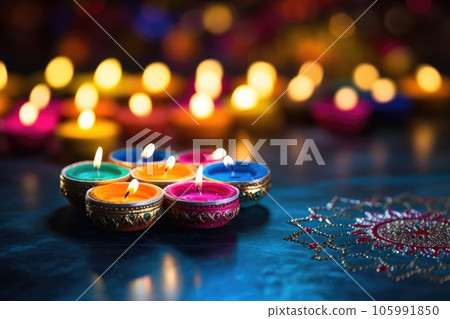 Happy Diwali. Clay Diya lamps during Diwali celebration, Hindu festival of lights celebration. Happy Diwali. Clay Diya lamps during Diwali celebration, Hindu festival of lights celebration. 105991850