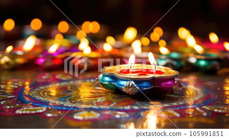 Happy Diwali. Clay Diya lamps during Diwali celebration, Hindu festival of lights celebration. Happy Diwali. Clay Diya lamps during Diwali celebration, Hindu festival of lights celebration. 105991851