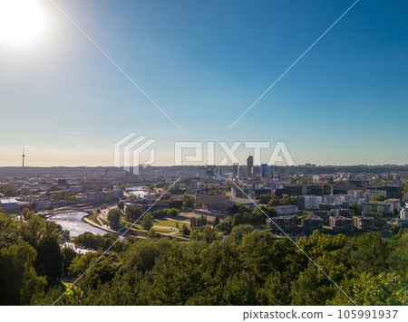 View of Vilnius city, skyscrapers, modern downtown, and a sunny evening 105991937