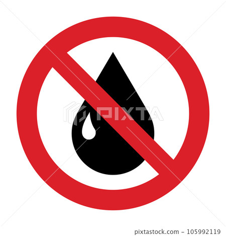 No water sign. No waterproof symbol. Water drop forbidden. No water sign. No waterproof symbol. Water drop forbidden. 105992119