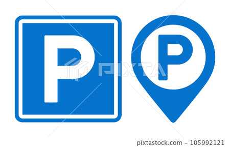 Parking sign and parking map pin. Parking location pin. GPS parking location symbol for apps and websites 105992121