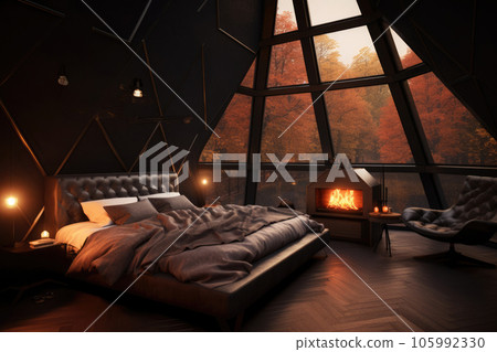 Modern geodesic dome bedroom Generative AI 105992330