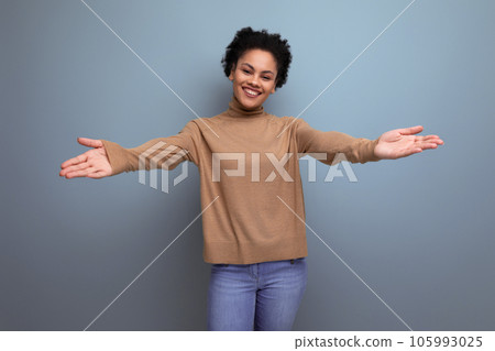 isolated with background, attractive pretty young brunette hispanic woman with ponytail in casual 105993025
