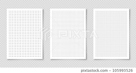 Dotted graph paper with grid. Polka dot pattern, geometric texture for calligraphy drawing or writing. Blank sheet of note paper, school notebook. Vector illustration 105993526