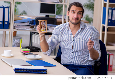 Hungry male employee waiting for food in time management concept Hungry male employee waiting for food in time management concept 105993884