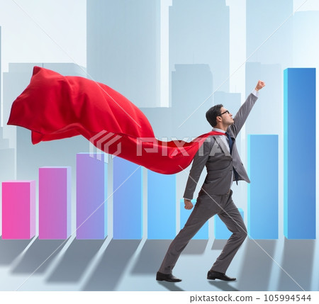 Young businessman in business concept with bar charts 105994544