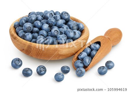 blueberry in wooden bowl isolated on white background blueberry in wooden bowl isolated on white background 105994619