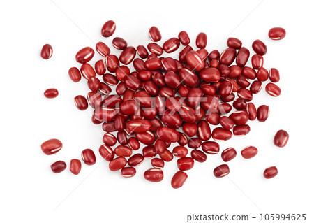 Red adzuki beans isolated on white background. Top view. Flat lay. Red adzuki beans isolated on white background. Top view. Flat lay. 105994625