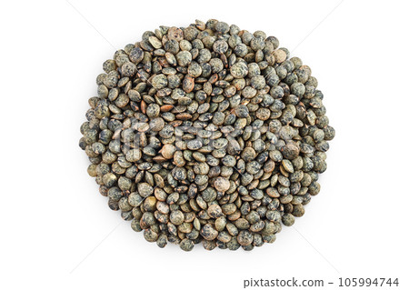 raw french green lentils isolated on white background with full depth of field raw french green lentils isolated on white background with full depth of field 105994744