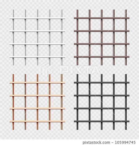 Various shiny metal prison bars collection. Realistic detailed jail cage, prison iron fence. Criminal background mockup. Vector illustration Various shiny metal prison bars collection. Realistic detailed jail cage, prison iron fence. Criminal background mockup. Vector illustration 105994745