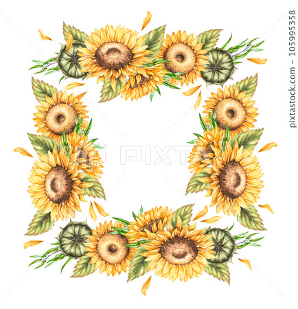 Watercolor hand drawn sunflower wreath Watercolor hand drawn sunflower wreath 105995358