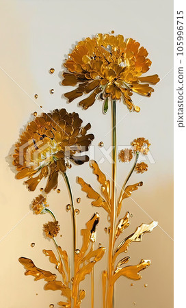 Abstract floral oil painting. Golden and yellow pastel marigold flower luxury wall art Abstract floral oil painting. Golden and yellow pastel marigold flower luxury wall art 105996715