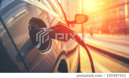 EV car power charging. electric vehicle with electric connector. generative AI 105997452