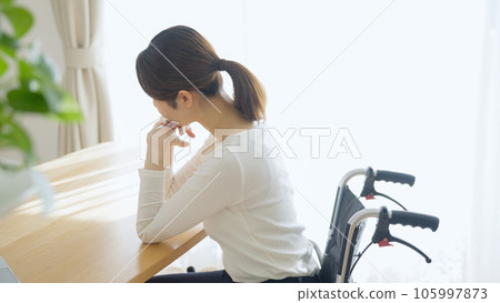 Depressed woman in a wheelchair 105997873