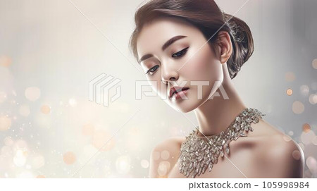 亞洲女性佩戴奢華珠寶、寶石和配飾(生成人工智能) 亞洲女性佩戴奢華珠寶、寶石和配飾(生成人工智能) 105998984