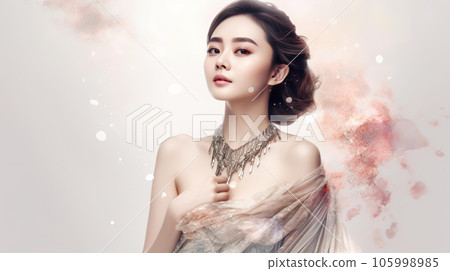 亞洲女性佩戴奢華珠寶、寶石和配飾(生成人工智能) 亞洲女性佩戴奢華珠寶、寶石和配飾(生成人工智能) 105998985