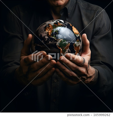 Human hand holding Earth. Earth day and Energy saving Concept. Generative Ai. 105999262