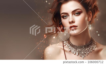 佩戴奢華珠寶、珠寶和配飾的白人模特女性(生成 AI) 佩戴奢華珠寶、珠寶和配飾的白人模特女性(生成 AI) 106000712
