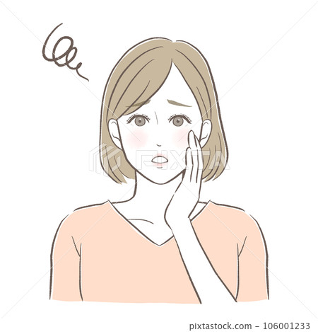 觸摸臉頰時皮膚粗糙的女性 觸摸臉頰時皮膚粗糙的女性 106001233