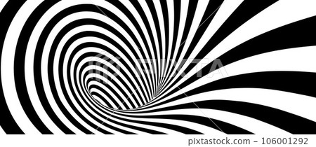 Optical illusion funnel. Striped geometric infinite tunnel. Black and white abstract hypnotic hole shape. Vector Op art wormhole illustration 106001292