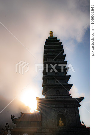 Sunset View from beautiful pagoda in Mount Fansipan Sunset View from beautiful pagoda in Mount Fansipan 106001643