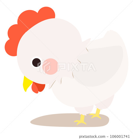 Cute little white chicken, full body, standing and looking down, side face. Isolated on white background, EPS10 vector Cute little white chicken, full body, standing and looking down, side face. Isolated on white background, EPS10 vector 106001741