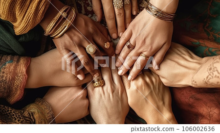 Circle, hands, diversity, inclusive, friends, teamwork, cooperation (Generative AI) 106002636