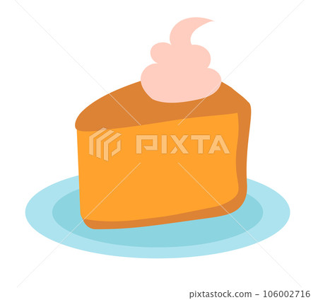 Slice of pumpkin pie with whipped cream on the plate. Flat vector illustration. 106002716