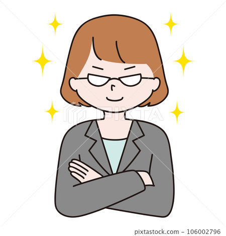 雙臂交叉，眼鏡，西裝，勝利的臉女人 106002796