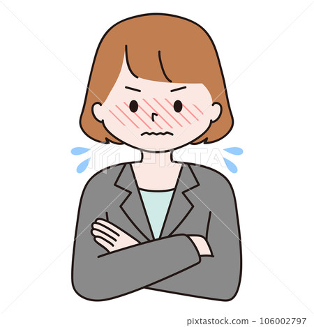 Arms folded suit blushing woman in a hurry 106002797
