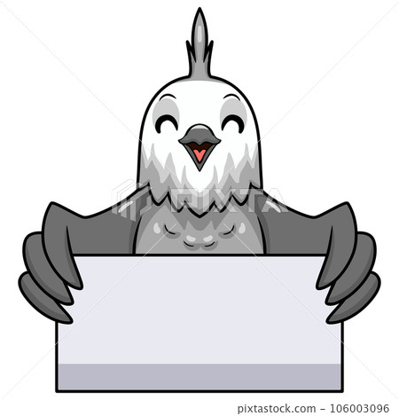 Cute whiteface cockatiel bird cartoon holding blank sign 106003096