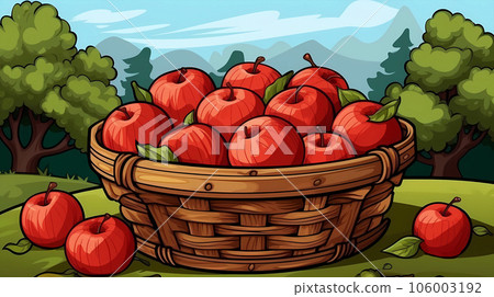 手绘卡通新鲜美味的苹果插画 106003192