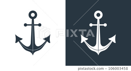 Anchor icons set. Marine logo. Nautical symbols isolated on black and white background. Vector illustration in flat style Anchor icons set. Marine logo. Nautical symbols isolated on black and white background. Vector illustration in flat style 106003458