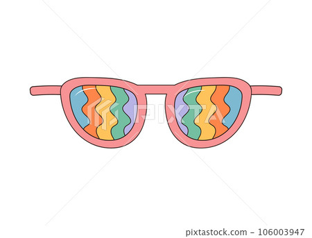 Hippie rainbow sunglasses. Groovy retro fashion style. Vector illustration isolated on white background. 106003947