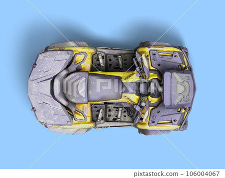 Four quad yellow bike topview 3d render on blue Four quad yellow bike topview 3d render on blue 106004067