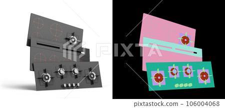 built-in electric and gas cooking surfaces 3d render on white with colored alpha built-in electric and gas cooking surfaces 3d render on white with colored alpha 106004068