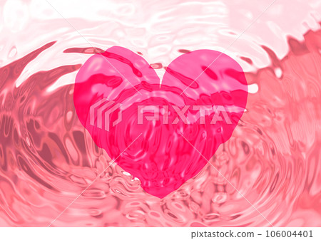 粉紅色水面上擴散的漣漪和紅心的 3D 插圖 粉紅色水面上擴散的漣漪和紅心的 3D 插圖 106004401