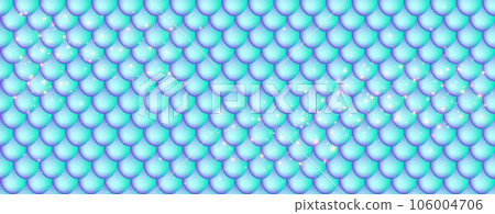 Mermaid scale seamless pattern. Fish tale texture background. Summer sea party abstract backdrop. Vector holographic gradient iridescent wallpaper. Bright blue pearl template. 106004706