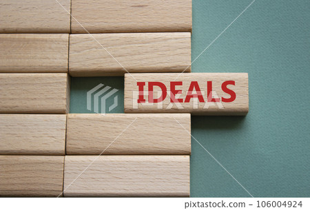 Ideals symbol. Wooden blocks with word Ideals. Beautiful grey green background. Business and Ideals concept. Copy space. Ideals symbol. Wooden blocks with word Ideals. Beautiful grey green background. Business and Ideals concept. Copy space. 106004924
