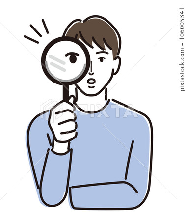 一個男人拿著放大鏡的插圖 一個男人拿著放大鏡的插圖 106005341