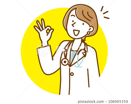 一位年輕的女醫生微笑著並給出 OK 的手勢 106005359