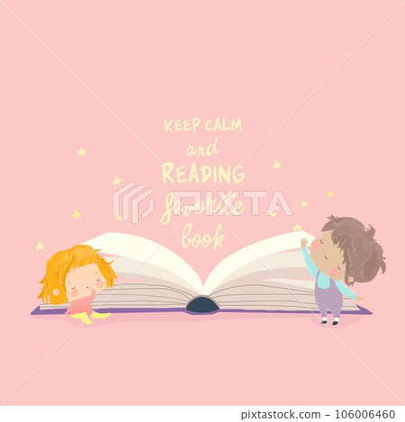 Cute Cartoon Children standing near Big Book 106006460